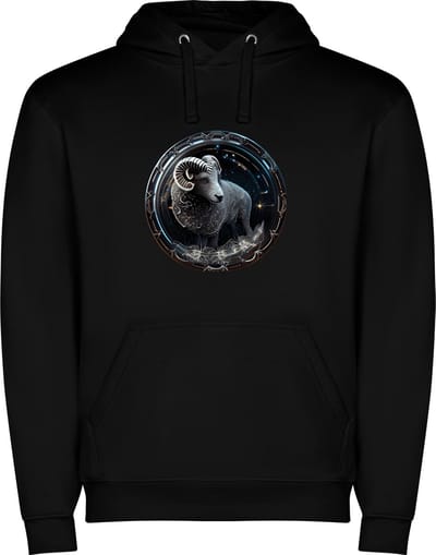 Zwarte unisex hoodie met “ Kleurrijke Sterrenbeeld Ram – Astrologie – Horoscoop – Zodiac Signs “ Print Full Color Color merk Roly maat S