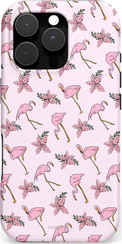 Casetastic hoesje geschikt voor Apple iPhone 16 Pro - MagSafe - Dubbellaagse bescherming - Tropisch Roze Flamigo Bloemen Paradijs - Fashion Case - Lichtgrijs Wit Lichtroze