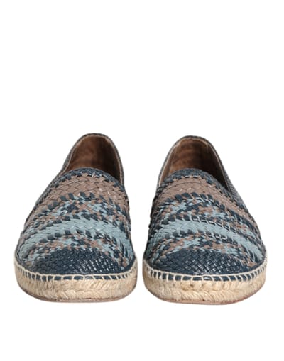 Dolce & Gabbana Blauwe Grijze Geweven Leren Buffel Espadrilleschoenen