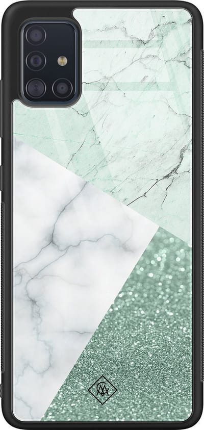 Casimoda® hoesje - Geschikt voor Samsung Galaxy A71 - Minty Marmer Collage - Luxe Hard Case Zwart - Backcover telefoonhoesje - Mint