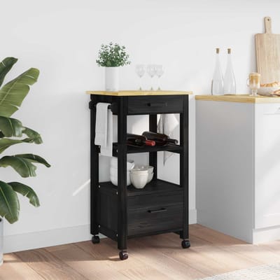 vidaXL - Keuken - Trolley - MONZA - Zwart - 48 - x - 40 - x - 88,5 - cm - Massief - vurenhout