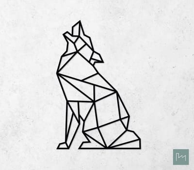 Laserfabrique Wanddecoratie - Geometrische Wolf - Medium - Zwart - Geometrische dieren en vormen - Houten dieren - Muurdecoratie - Line art - Wall art