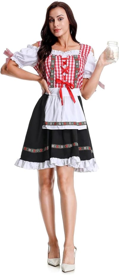 ByShane - Oktoberfest-outfit met Duitse bierjurk voor dames - Beierse jurk met korte mouwen voor Halloween