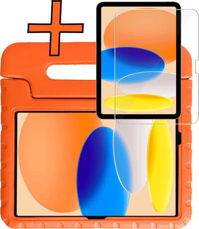 Hoesje - Geschikt voor Apple iPad A16/A18 (2025/2026) - 11 inch (11e & 12e generatie) - Met Screenprotector - Kinderhoes Shockproof Bumper - Kidsproof Case - Tablet Hoes - Kinder Hoes Cover - Oranje
