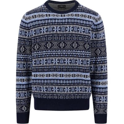Fynch-Hatton Trui O-Neck Jacquard Lambswool Navy / male