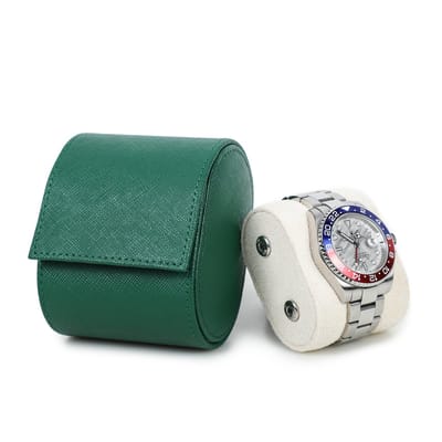 Timezone Design Watch Roll 1 Horloge - Groen Geverfd Full-Grain Leer met Alcantara Suède - Horlogerol met Schuifsysteem - Horloge Reisetui - Horlogedoos - Cadeau Horlogeverzamelaar
