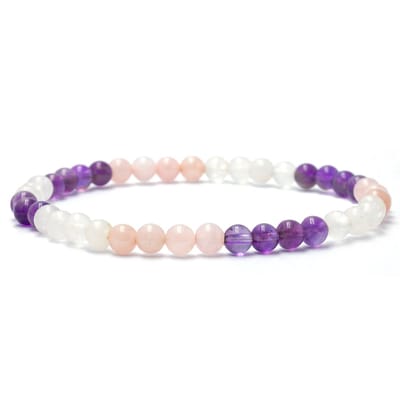 Bixorp Gems Gouden Driehoek Edelstenen Armband - 4mm / 18cm - Amethist + Bergkristal + Rozenkwarts - Handgemaakte Edelsteen Armband