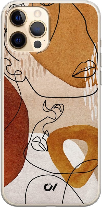 Hoesje geschikt voor Apple iPhone 12 - Abstract Shape Faces - - Bruin - Apple - Casevibes