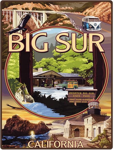 Signs USA - retro wandbord - dibond - Big Sur Collage - 33 x 44 cm