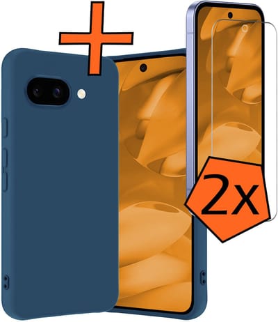 Hoes - Met 2x Screenprotector - Geschikt voor Google Pixel 9a - Sterk & Shockproof - Back Cover - Siliconen Case - Telefoon Hoes - Donkerblauw