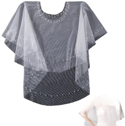 Bruidssjaal met Parels - Bruidscape Wrap - Bruiloft Feest - Versierd met Kristallen - 60x50 cm - Wit