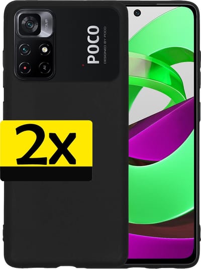 Hoesje - 2 Stuks - Geschikt voor Xiaomi Poco M4 Pro 5G - Sterk & Shockproof - Case Siliconen - Back Cover - Telefoon Hoes - Telefoonhoesjes - Zwart