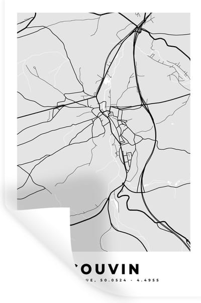 Muurstickers - Sticker Folie - Stadskaart – Zwart Wit - Kaart – Couvin – België – Plattegrond - 20x30 cm - Plakfolie - Muurstickers Kinderkamer - Zelfklevend Behang - Zelfklevend behangpapier - Stickerfolie