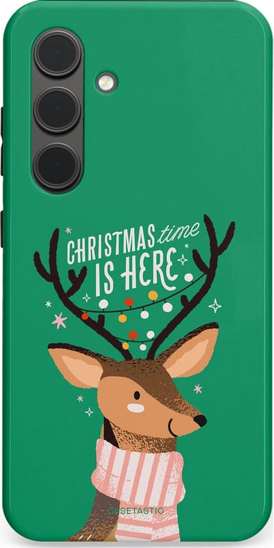 Casetastic hoesje geschikt voor Samsung Galaxy S24 - Dubbellaagse bescherming - Rudolf het Rendier op het groen - Fashion Case - Turquoise Perzik Donkergroen