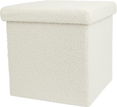 Teddy Opvouwbare Opbergpoef - poef met opbergruimte – 38 x 38 x 38 cm – Teddy Wit– Poef – Kubus – Opberg box inklapbaar