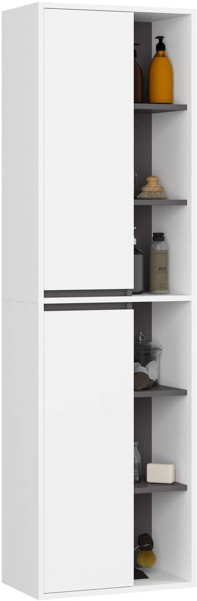 Hangende Badkamerkast Kolomkast VAMI W50 met 2 Deuren en 10 Planken / Wit - Grafietgrijs / AKORD Furniture Factory / 50x170x30 cm