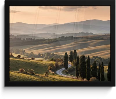 Poster in lijst - Fotolijst 40x30 cm - Posters - Toscaans - Landschap - Heuvels - Posterlijst zwart - Decoratie - Wanddecoratie woonkamer - Muurdecoratie slaapkamer