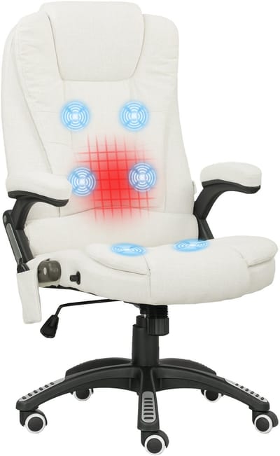 Vinsetto Massage Bureaustoel Linnenimitatie (100% polyester), schuim 67B x 74D x 107-116H cm Crèmewit