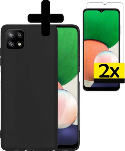 Hoesje - Met 2x Screenprotector - Geschikt voor Samsung Galaxy A22 4G - Sterk & Shockproof - Back Cover - Siliconen Case - Telefoon Hoes - Telefoonhoesjes - Zwart