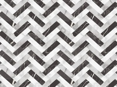 Vinyl | Vloerkleed vinyl | Marmer visgraat - zwart/wit | 90x120 cm