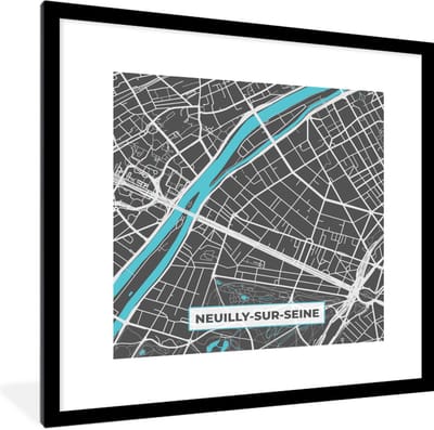 Fotolijst incl. Poster - Plattegrond - Kaart - Frankrijk - Neuilly-sur-Seine - Plattegrond - 40x40 cm - Posterlijst - Stadskaart