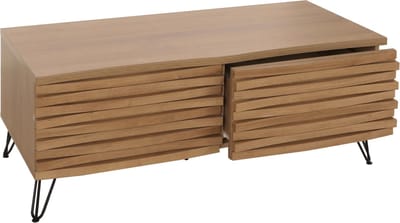 Salontafel MCW-M49, woonkamer tafel, 3D ontwerp 2 laden massief hout mango metaal 46x110x55cm ~ natuur