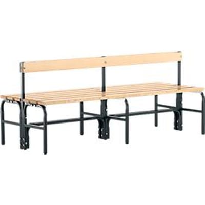 Kleedkamerbank, stalen buizen/hout, dubbel, met rugleuning, L 1500 mm, antraciet