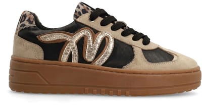Manfield - Dames - Taupe leren sneakers met details - Maat 36