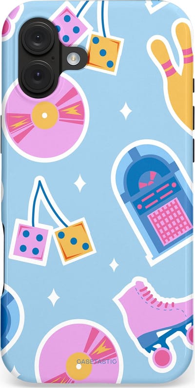 Casetastic hoesje geschikt voor Apple iPhone 16 Plus - MagSafe - Dubbellaagse bescherming - Flashback vibes - Fashion Case - Lichtblauw Lavendel Wit