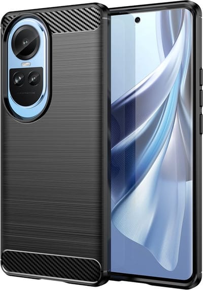 MobyDefend Hoesje - Geschikt voor Oppo Reno10 - TPU Backcover - Geborstelde Metaal & Carbon-Look - Zwart