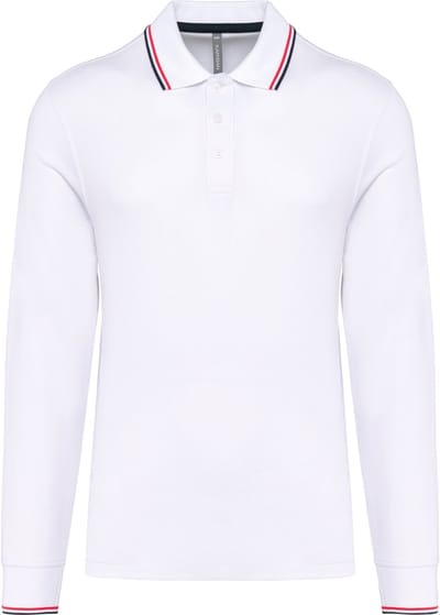 Kariban Heren polo van piquétricot met lange mouwen K280 - White / Navy / Red - 3XL