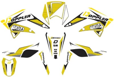 Doppler Stickerset geel/wit Doppler 50x35 Derbi Senda (bouwjaar 2010-2018)