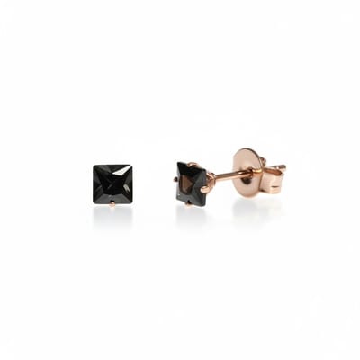 Aramat Jewels | Oorbellen | Oorbellen – RVS Roségoudkleur met Zwarte Vierkante Zirkonia (4mm) | | | |4mm | Staal | Kinderen, Volwassenen | Verkleurd niet