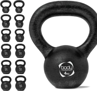Kettlebell van gietijzer - zwart - 4 kg - ant-rolbodem