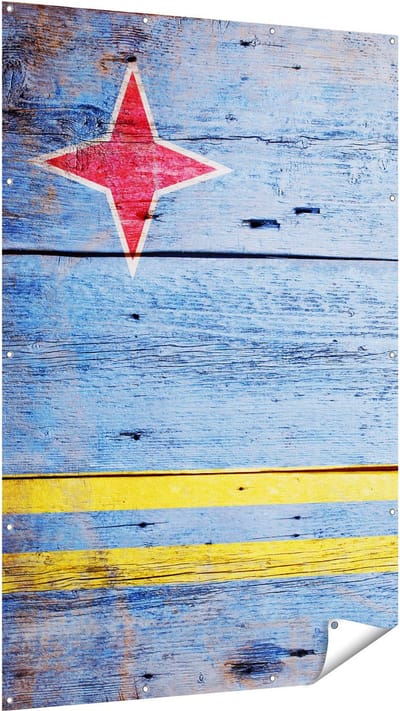 Gards Tuinposter Aruba Vlag op Hout - 120x180 cm - Tuindoek - Tuindecoratie - Wanddecoratie buiten - Tuinschilderij