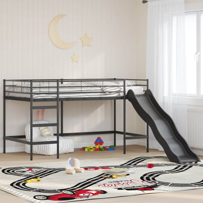 vidaXL - Kinderen - Loft - Bed - Frame - met - Glijbaan - Effen - Zwart - en - Anthraciet
