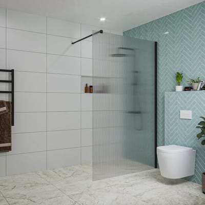 FugaFlow Eccelente Vetro inloopdouche badkamer - 120x200cm - ribbelglas - wandarm - mat zwart