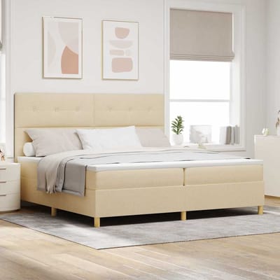 vidaXL - Boxspring - bed - met - hoofdeinde - Crème - 200 - x - 200 - cm - Stof