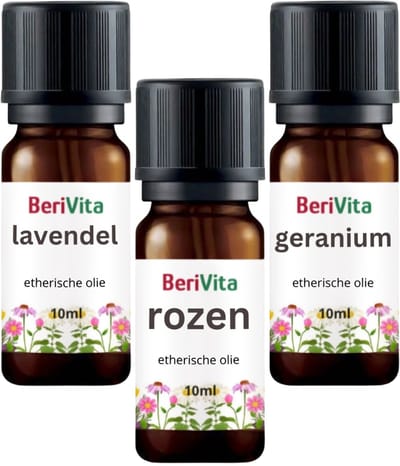 Bloemen Etherische Olie Set - Rozenolie 10ml, Geraniumolie 10ml en Lavendelolie 10ml - Essentiële Olie Set