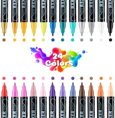 TOVBMUP Acrylstiften - Acrylmarkers - Acrylmarkers met dubbele punt - Acryl Verfstiften Set - Geschikt voor Volwassenen & Kinderen - Geschikt voor het beschilderen van steen,, keramiek, metaal en banden Permanente markers - 24 stuks