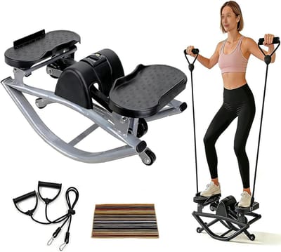 Fitness Stepper - Rockstepper Schommel - Thuistrainingen - Stille Beweging - 6.8 kg - Zwart Grijs