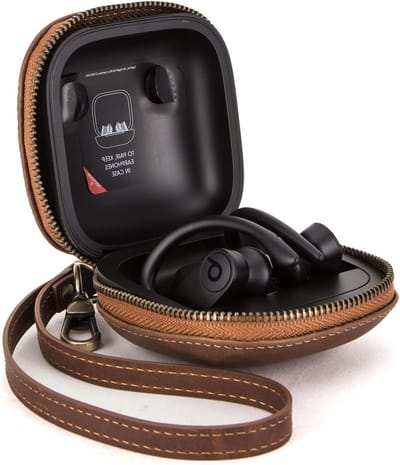 Hoogwaardige leren oplaadcase voor Powerbeats Pro, schokbestendige en duurzame bescherming met polsband (Bruin)