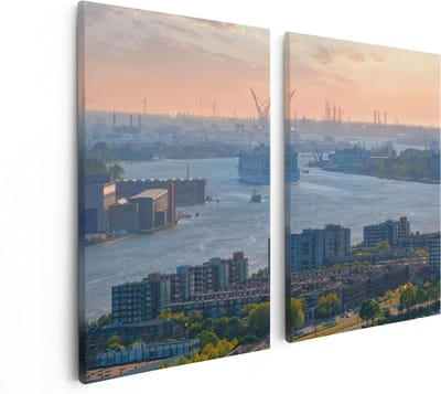 Artaza Canvas Schilderij Tweeluik Rotterdamse Haven Bij Het Water - 80x60 - Foto Op Canvas - Canvas Print