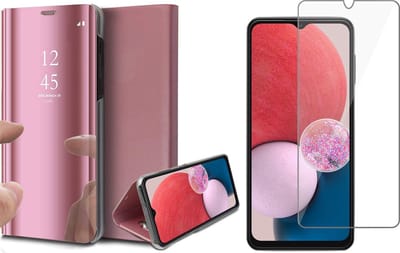 Hoesje geschikt voor Samsung Galaxy A13 4G - Book Case Spiegel Wallet Cover Hoes Roségoud - Tempered Glass Screenprotector