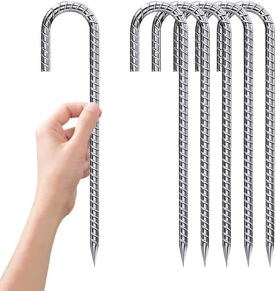 Grondanker - Tentharingen J-vorm - Veilig Zetten - Verzinkte Coating - 30 cm Lengte - Zilver
