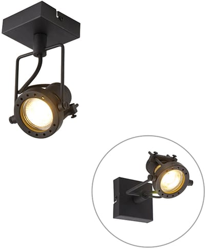 QAZQA suplux - Industriele Plafondspot | Spotje | Opbouwspot - 1 lichts - L 8 cm - Zwart - Industrieel - Woonkamer | Slaapkamer | Keuken