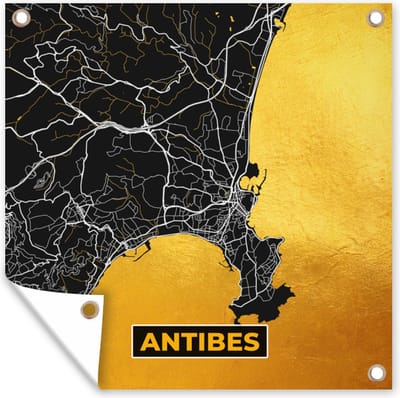 Tuin poster Frankrijk – Plattegrond – Kaart – Antibes – Stadskaart - 200x200 cm - Tuindoek