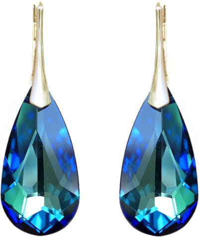 DBD - Goud Vergulde Zilveren Oorbellen - Swarovski Kristal Elements - Druppel - Bermuda Blauw- 24MM - Anti Allergisch