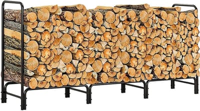 Brandhout Rek - Houtopslag Standaard - Haardhout Opslaan - Roestvrij Waterdicht Staal - 366 x 36 x 122 cm - Zwart