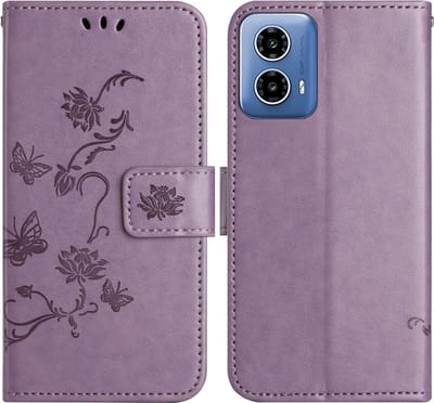 Coverup Hoesje - Geschikt voor Motorola Moto G35 Hoesje - Coverup Bloemen & Vlinders Book Case - Lila
